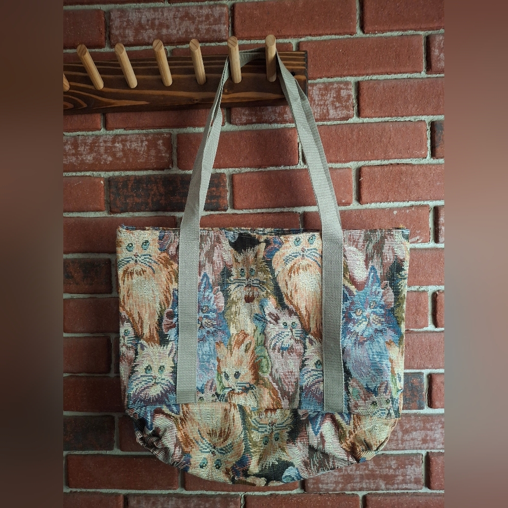 Vintage Cat Tapestry Purse Tote Bag